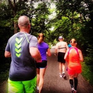 Pic taken from my friend Cindy..ack, do I really hunch over like that?  (I am in the orange)