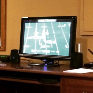 Not the ideal way to watch the game, but hey!  It worked!