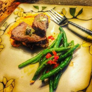 The pic doesn't do this meal justice, as my daughter said she LOVED the sweet potato puree!  